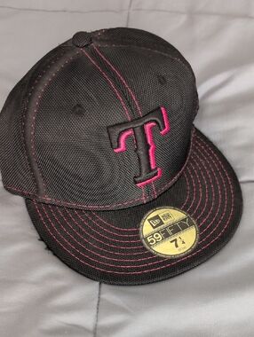 Texas Rangers New Era Black Cap with Pink T Embroidery